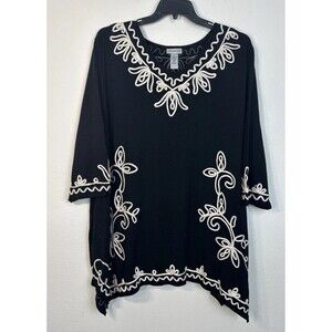 Catherines Black & White Soutache Braid Swing Top Tunic Plus Size 4X (30/32)
